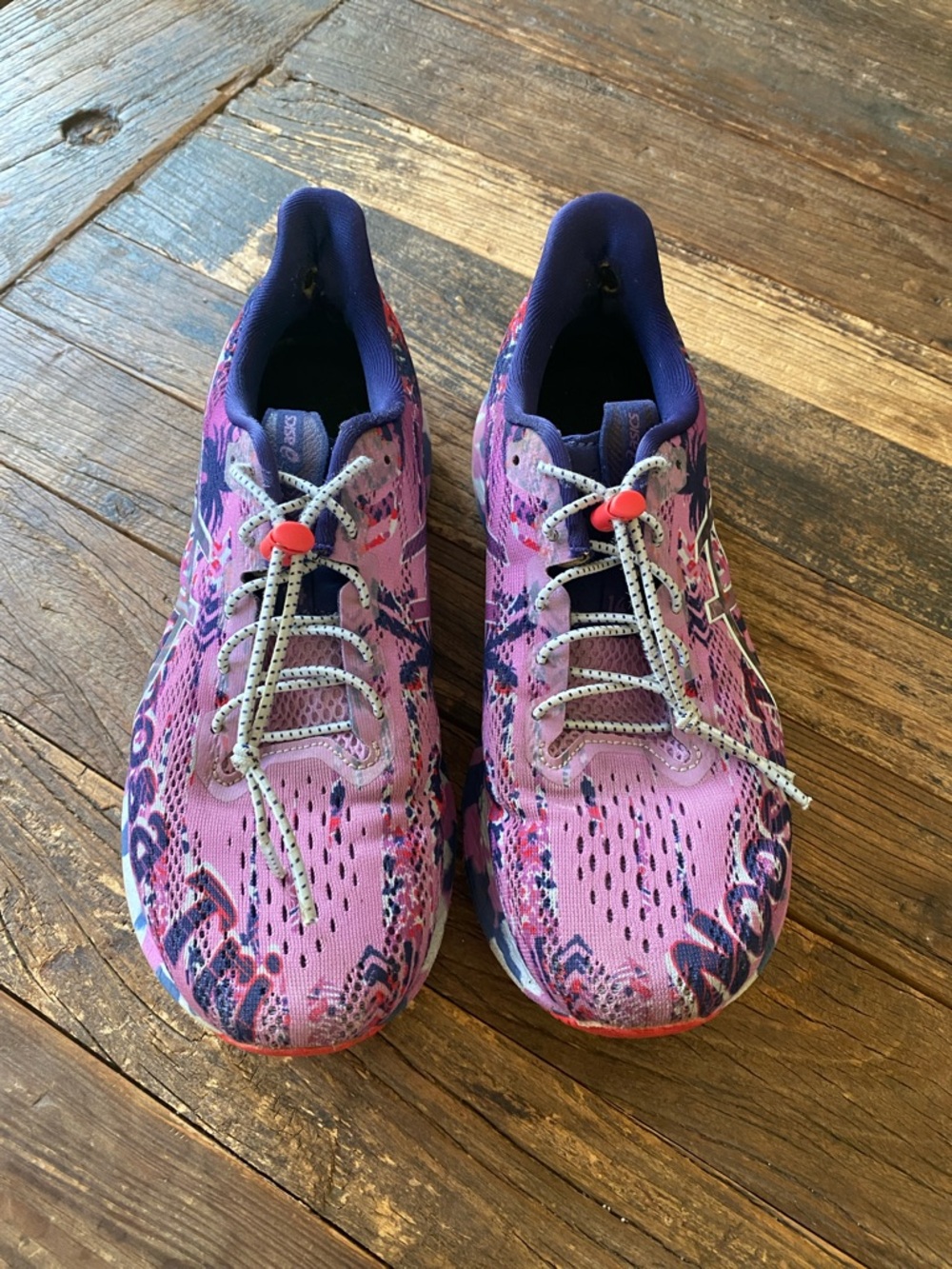 Noosa Tri ASICS Women's Pink and Purple Patterned Running Shoes - Picture 2 of 5